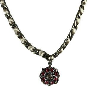 Vintage Cookie Lee Red Gemstone Medallion Braided Ribbon Necklace